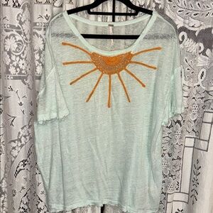 Free People Mint Top with Orange Sunburst